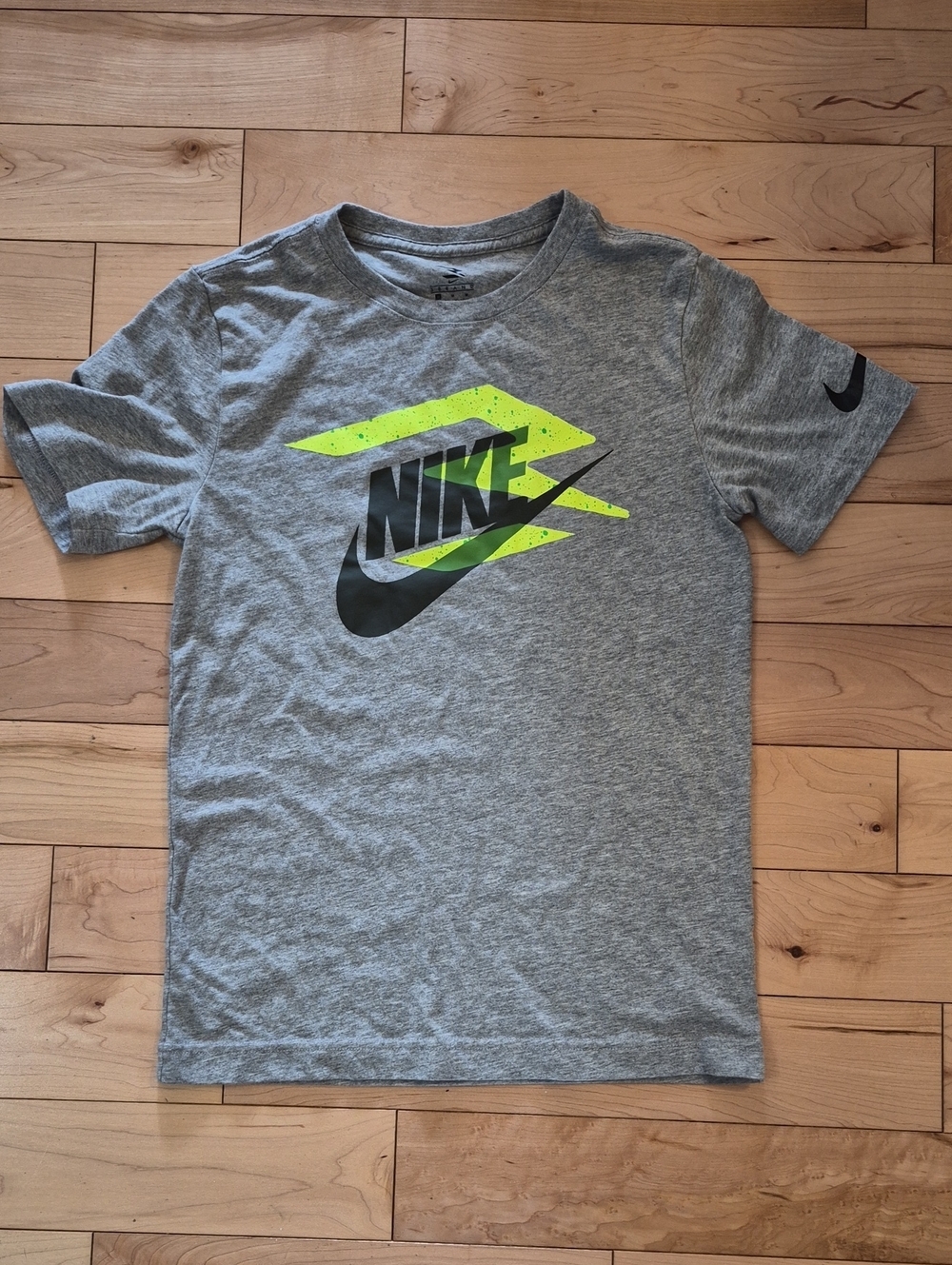 Boys Size 10/12 Nike Gray Tee with Neon Yellow and Black Logo